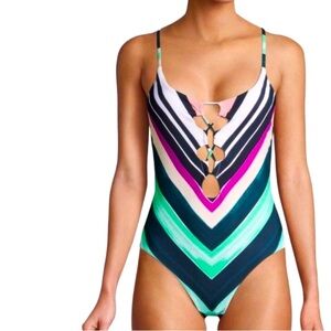 RED CARTER Meg Lace Up One Piece Swimsuit Multi S
